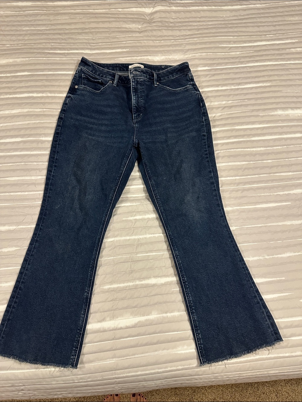 LOFT Dark wash, curvy high waist flare crop